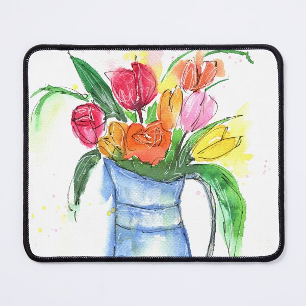 Item preview, Line and wash tulips in a blue vase designed and sold by AnissaF.