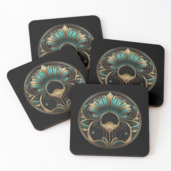 Item preview, Elegant Luxury Art Deco Ornamten Pattern Teal Gold Black designed and sold by artsandsoul.