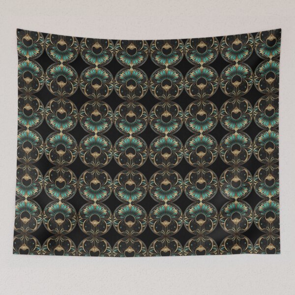 Item preview, Elegant Luxury Art Deco Ornamten Pattern Teal Gold Black designed and sold by artsandsoul.