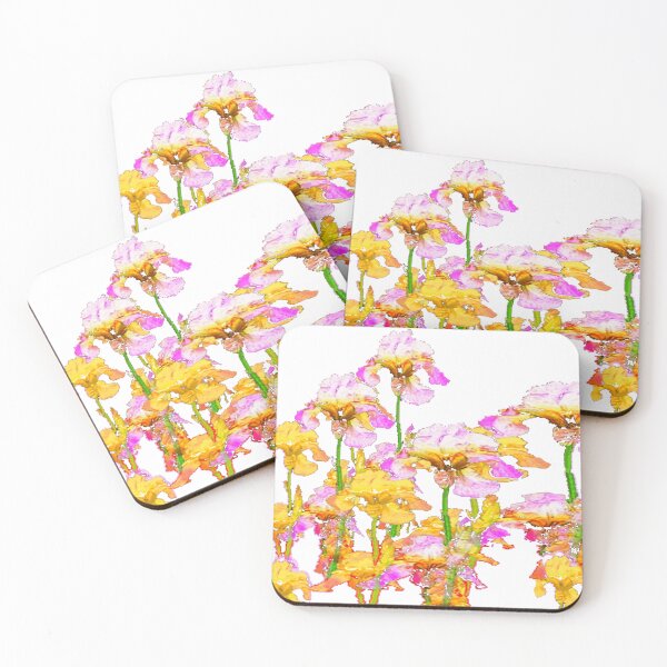 Item preview, GOLDEN-PINK SPRING IRIS GARDEN WHITE ART designed and sold by sharlesart.