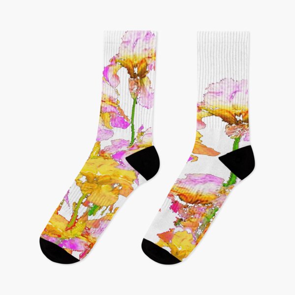Item preview, GOLDEN-PINK SPRING IRIS GARDEN WHITE ART designed and sold by sharlesart.