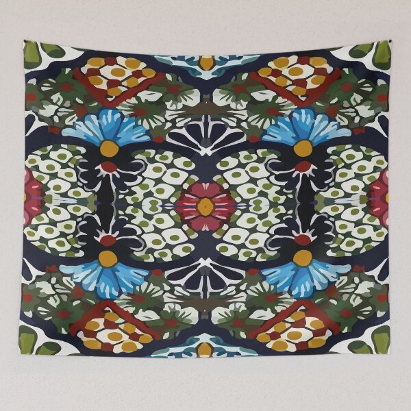 Item preview, Azulejo tile maximalist mexican flowers talavera de Puebla pottery decoration designed and sold by T-Mex.