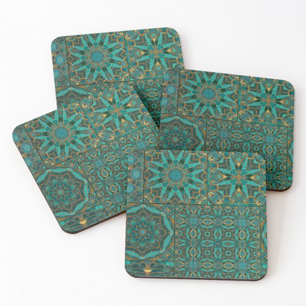 Item preview, Vintage Art Deco Meets Morocco Tile Design Emerald Green Gold designed and sold by artsandsoul.