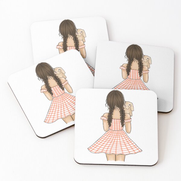 Item preview, Girl in Orange Gingham Plaid Holding a Bunny - Nursery Art designed and sold by SMillustrations.