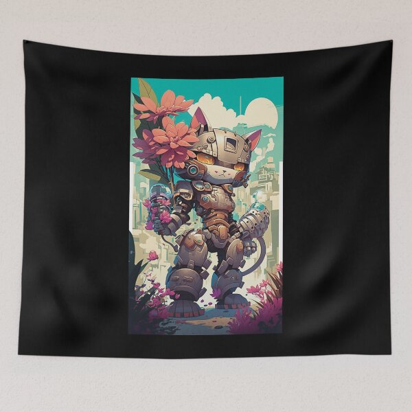 Item preview, Cat Mecha Digital Vibrant Painting Urban Action Adventure Anime Art 13 designed and sold by arthouseflunky.