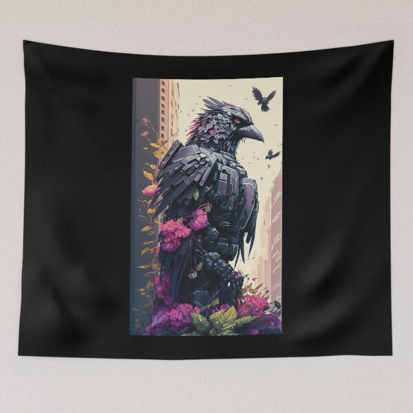 Item preview, Crow Mecha Digital Vibrant Painting Urban Action Adventure Anime Art 3 designed and sold by arthouseflunky.