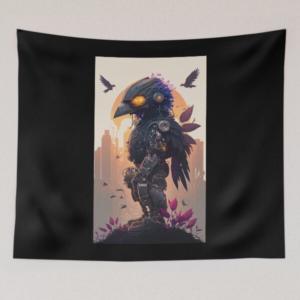 Item preview, Crow Mecha Digital Vibrant Painting Urban Action Adventure Anime Art 4 designed and sold by arthouseflunky.