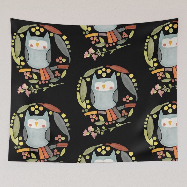 Item preview, Decorative Watercolor Owl & Flowers Circle Colorful Design designed and sold by EarthArtDesigns.