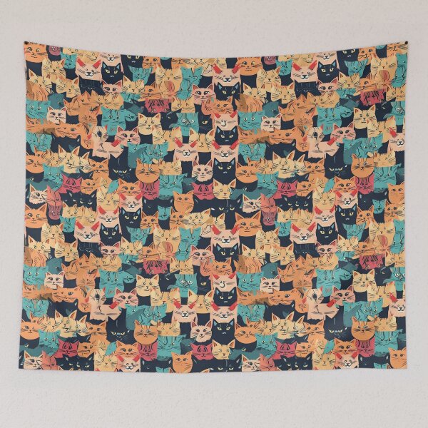 Item preview, Retro 90s Cat Pattern - Vibrant Feline Design for Cat Lovers & 90s Nostalgia Fans designed and sold by Retro-ArtDeco.