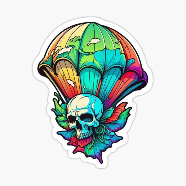 Aperçu de l'œuvre Crâne de parachutisme psychédélique créée et vendue par Splargo Digital Prints.