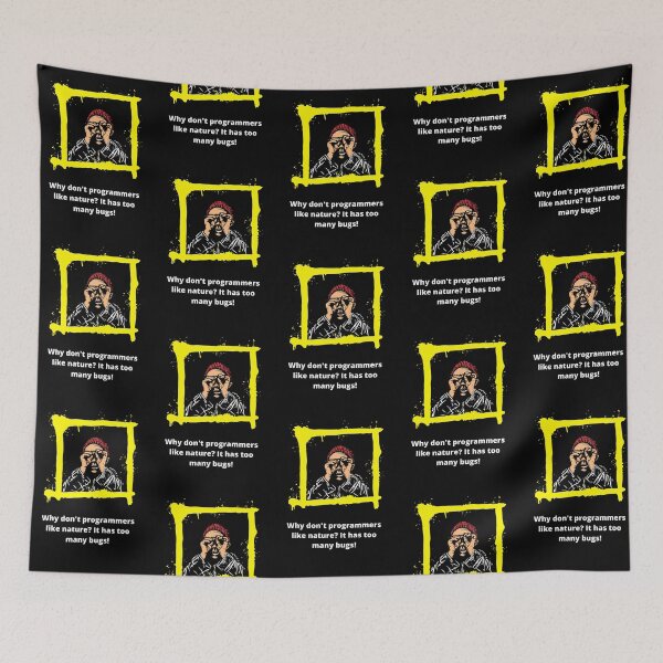 Item preview, Why don't programmers like nature? It has too many bugs! (programmers humor | on a black background) designed and sold by RM-Journey.
