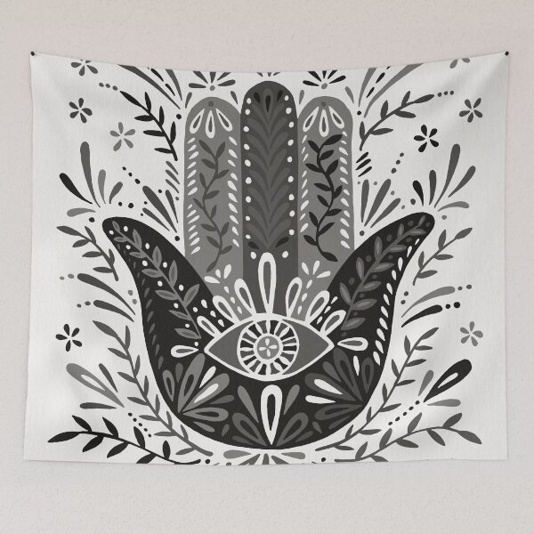 Artikelvorschau, Hamsa Hand - Schwarz & Graue Palette entworfen und verkauft von Cat Coquillette.