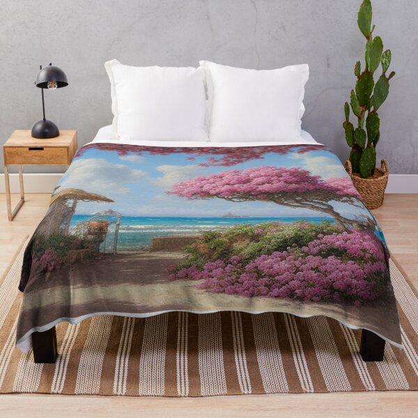 Item preview, Rustic Cottage by the Sea surrounded by Bougainvillea Flowers HD Art designed and sold by HeavenlyMuse23.