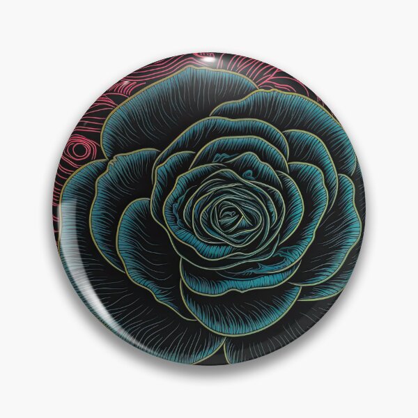 Artikelvorschau, Stilisierte Rose in einem Kreis, vibrierend bunter, schwarzer Hintergrund entworfen und verkauft von curiouserthings.