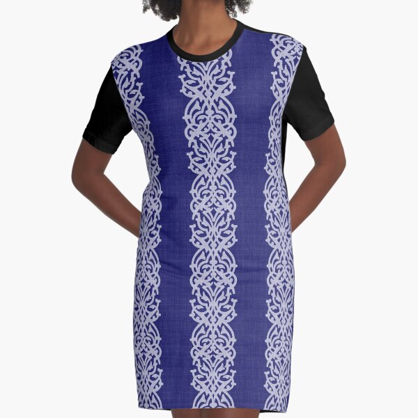 Indigo Large Arabesque Graphic T-Shirt Dress