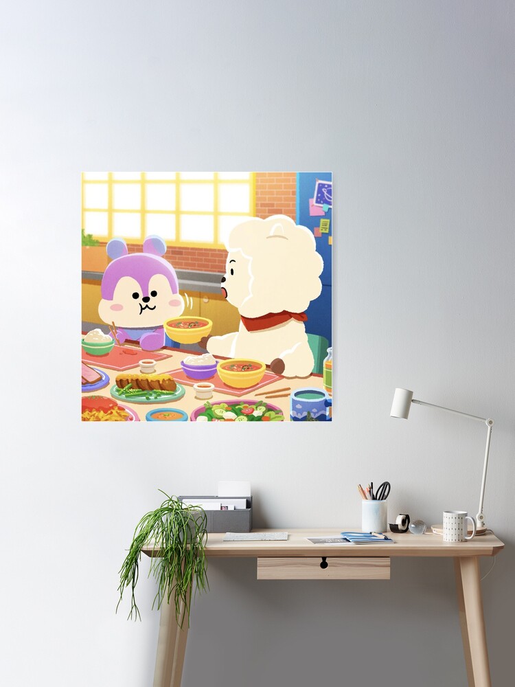 BTS BT21 RJ and Mang eating together new mang without mask ( Jin and JHope  in the military ) cute aesthetic sqyirrel and alpaca Poster for Sale by  Glacieux