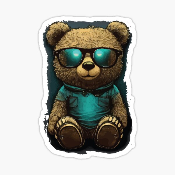 Premium Vector  Cute teddy bear in sunglasses next to the car funny  charming illustration