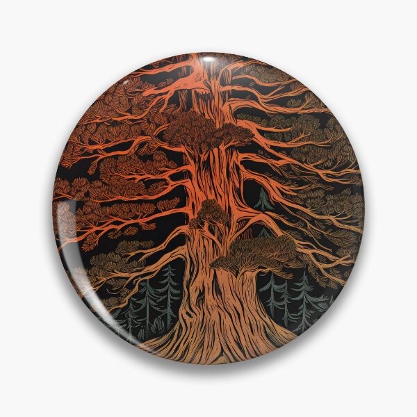 Item preview, Whimsical Redwood Illustration on circular black background designed and sold by curiouserthings.