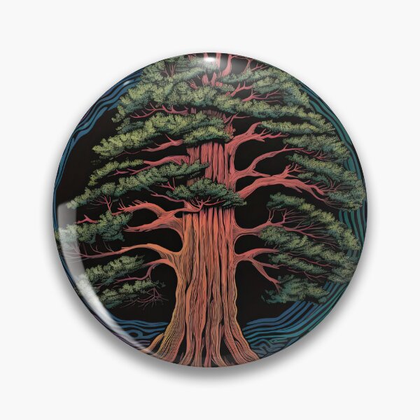 Item preview, Whimsical Redwood Illustration on circular black background designed and sold by curiouserthings.