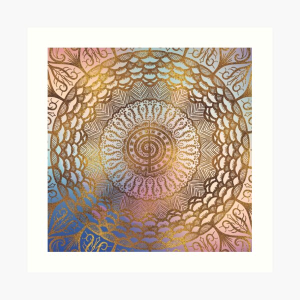 Gentle Pastel and Gold Choku Rei Symbol in Mandala Art Print