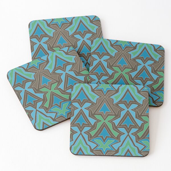 Item preview, "Arrowhead" Abstract pattern of triangular and star shapes. Brown, green, blue, teal designed and sold by NurturingSpirit.