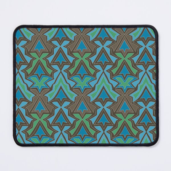Item preview, "Arrowhead" Abstract pattern of triangular and star shapes. Brown, green, blue, teal designed and sold by NurturingSpirit.