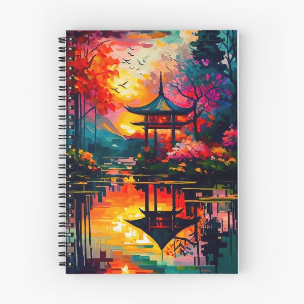 Aperçu de l'œuvre Japanese Garden & Temple | Palette Knife Oil Digital Painting créée et vendue par VividViews.
