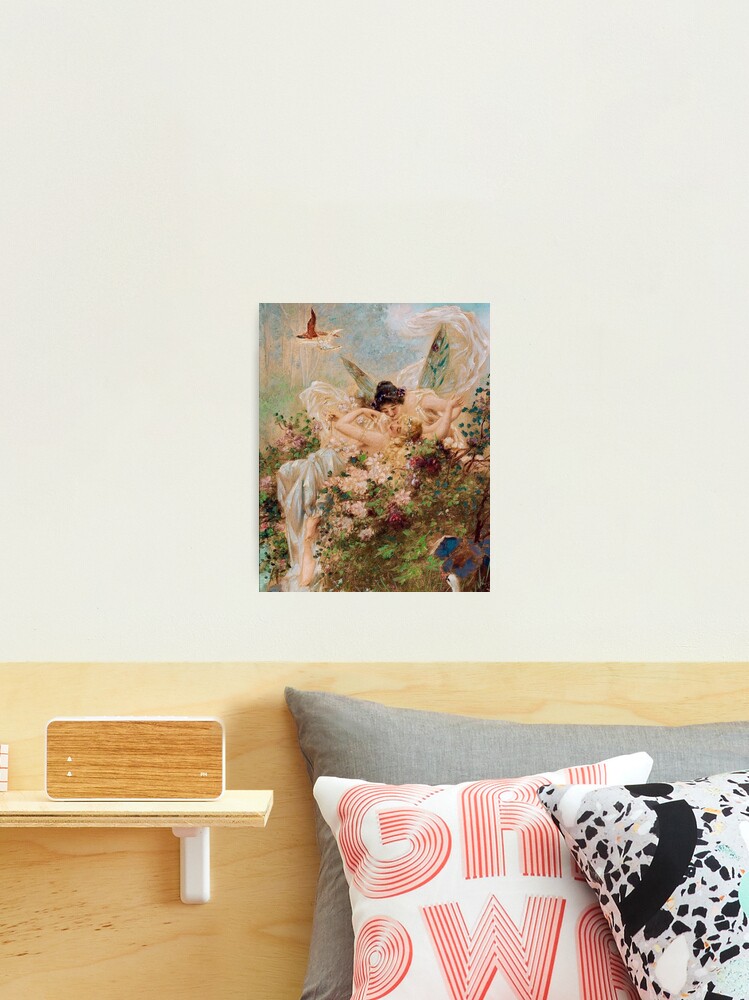 Thumbnail 1 of 3, Photographic Print, Two Fairies Embracing in a Landscape with a Swan // Hans Zatzka designed and sold by engiel.