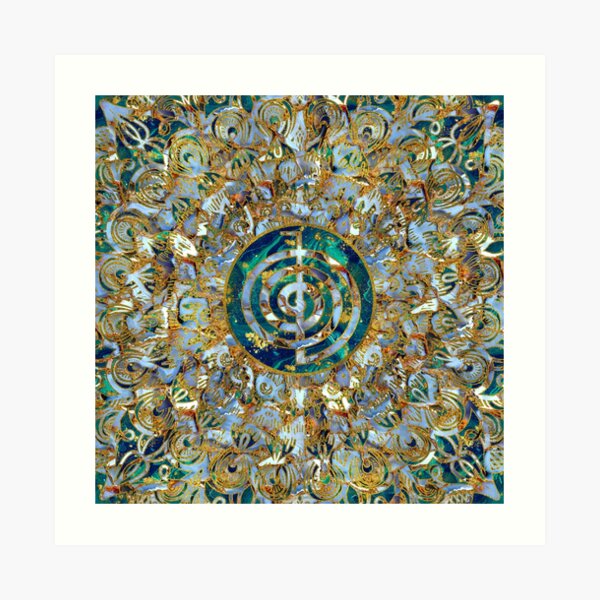 Choku Rei Symbol in Mandala on Marble and Gold Art Print