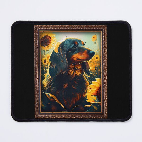 Item preview, Long Haired Dachshund Sunflower Painting Adorable Dog designed and sold by rafaeltto.