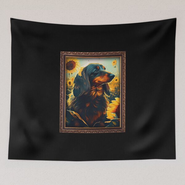 Item preview, Long Haired Dachshund Sunflower Painting Adorable Dog designed and sold by rafaeltto.