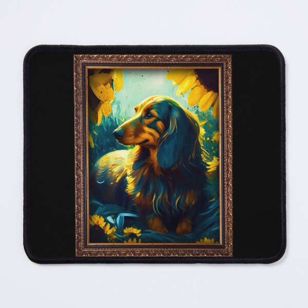 Item preview, Long Haired Dachshund Sunflower Painting Adorable Dog designed and sold by rafaeltto.