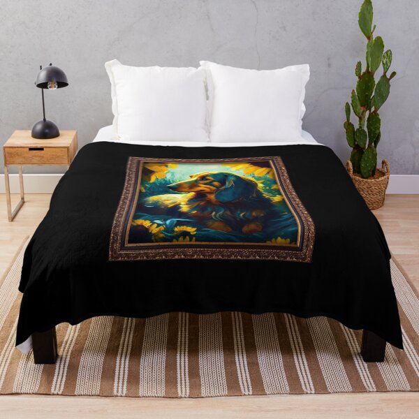 Item preview, Long Haired Dachshund Sunflower Painting Adorable Dog designed and sold by rafaeltto.