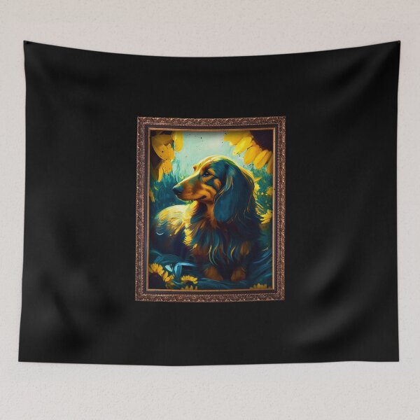 Item preview, Long Haired Dachshund Sunflower Painting Adorable Dog designed and sold by rafaeltto.