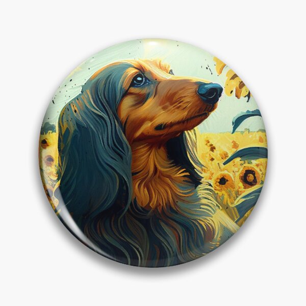Item preview, Long Haired Dachshund Sunflower Painting Adorable Dog designed and sold by rafaeltto.