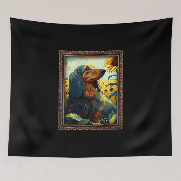 Item preview, Long Haired Dachshund Sunflower Painting Adorable Dog designed and sold by rafaeltto.