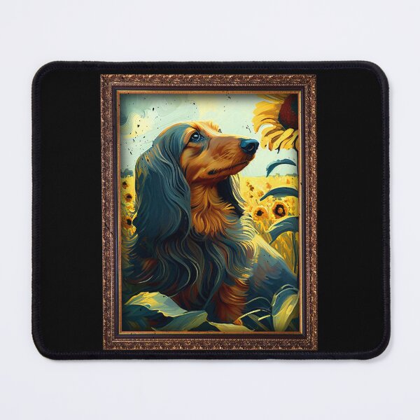 Item preview, Long Haired Dachshund Sunflower Painting Adorable Dog designed and sold by rafaeltto.