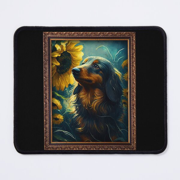 Item preview, Long Haired Dachshund Sunflower Painting Adorable Dog designed and sold by rafaeltto.