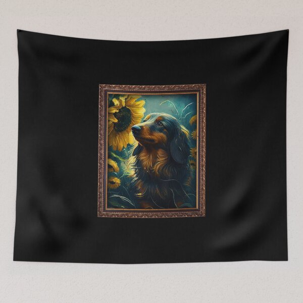 Item preview, Long Haired Dachshund Sunflower Painting Adorable Dog designed and sold by rafaeltto.