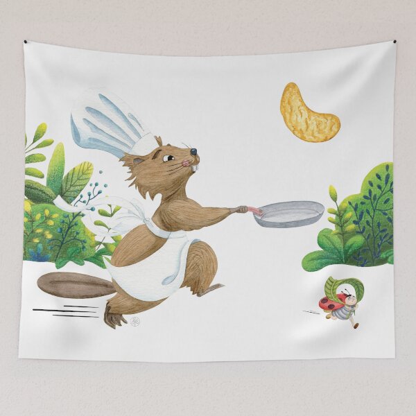 Item preview, beaver making pancakes designed and sold by Iris Créa.