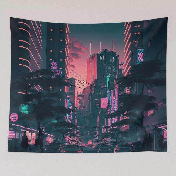 Item preview, Sunset Vibe - Cyberpunk Cityscape Skyline designed and sold by ArkMinted.