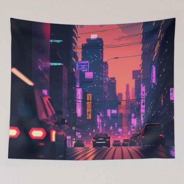 Item preview, Nightly Ride - Cyberpunk Cityscape Skyline designed and sold by ArkMinted.