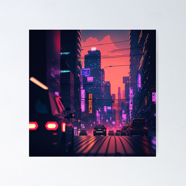 Item preview, Nightly Ride - Cyberpunk Cityscape Skyline designed and sold by ArkMinted.