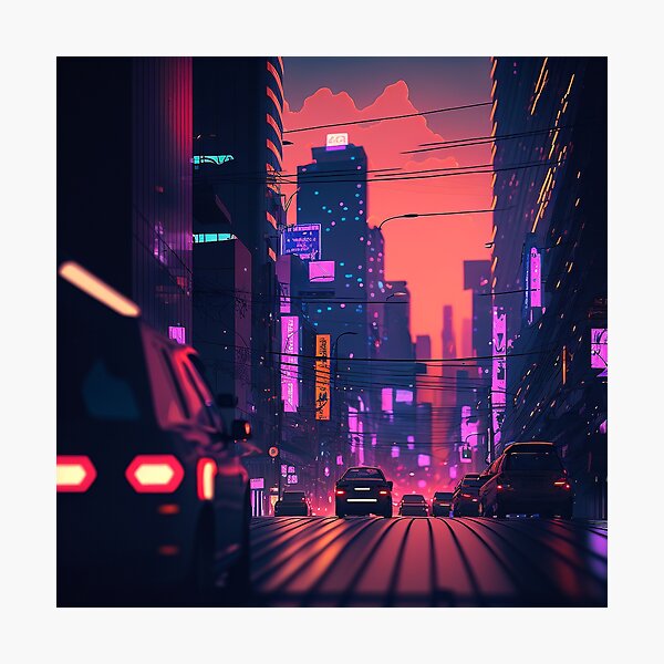Item preview, Nightly Ride - Cyberpunk Cityscape Skyline designed and sold by ArkMinted.