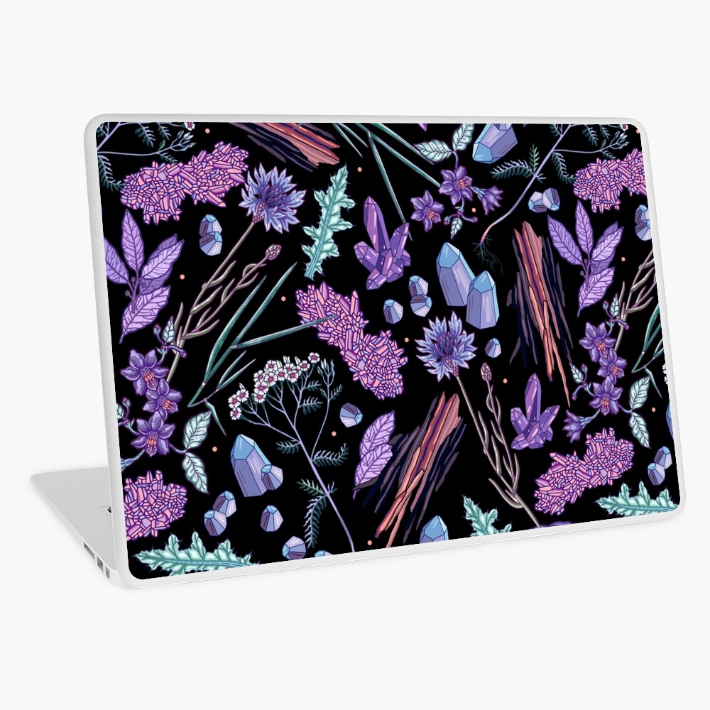 Purple flowers and jewels. Laptop Skin