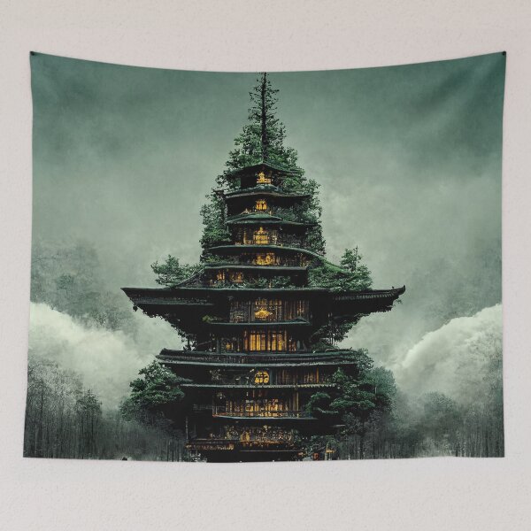 Item preview, Mountain Pagoda - Fantasy Scapes designed and sold by ArkMinted.