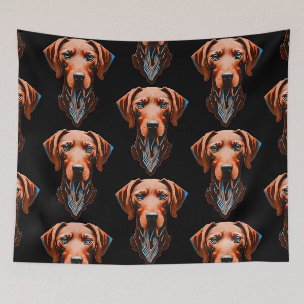 Item preview, Hungarian Vizsla head orange / blue art Intense Visla gaze designed and sold by Rachel Pile.
