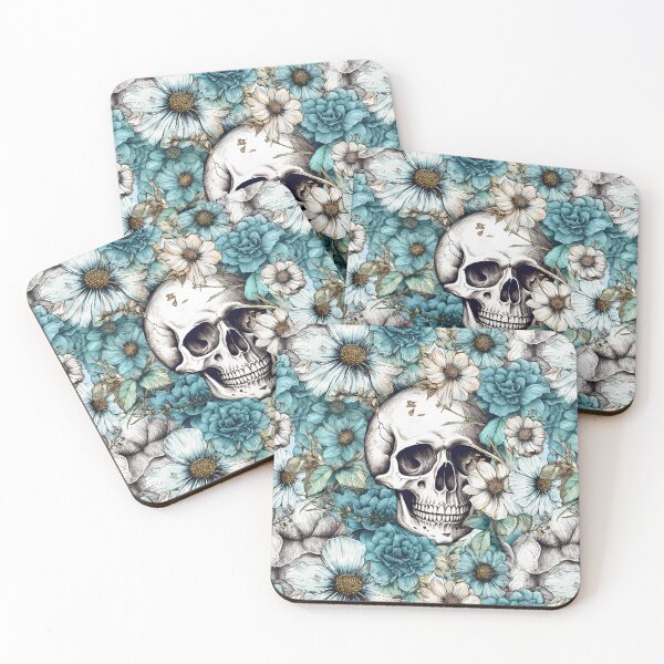 Item preview, Grunge Skull Pattern - Blue Flowers and Skull designed and sold by FuschDesigns.