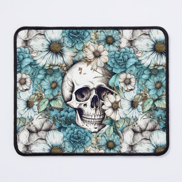 Item preview, Grunge Skull Pattern - Blue Flowers and Skull designed and sold by FuschDesigns.