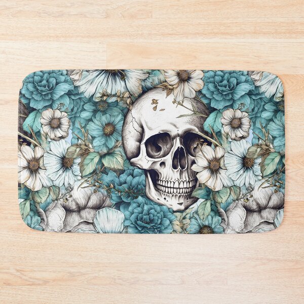 Item preview, Grunge Skull Pattern - Blue Flowers and Skull designed and sold by FuschDesigns.